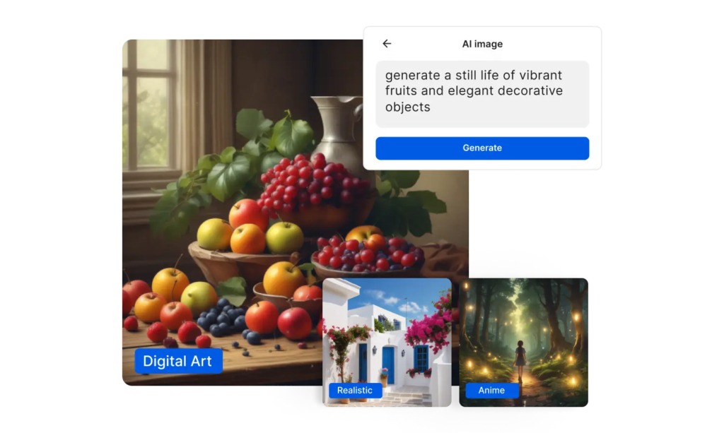 an image depicting the power of AI in design in terms of prompt-based image generation, showing three iterations of an image based on a prompt